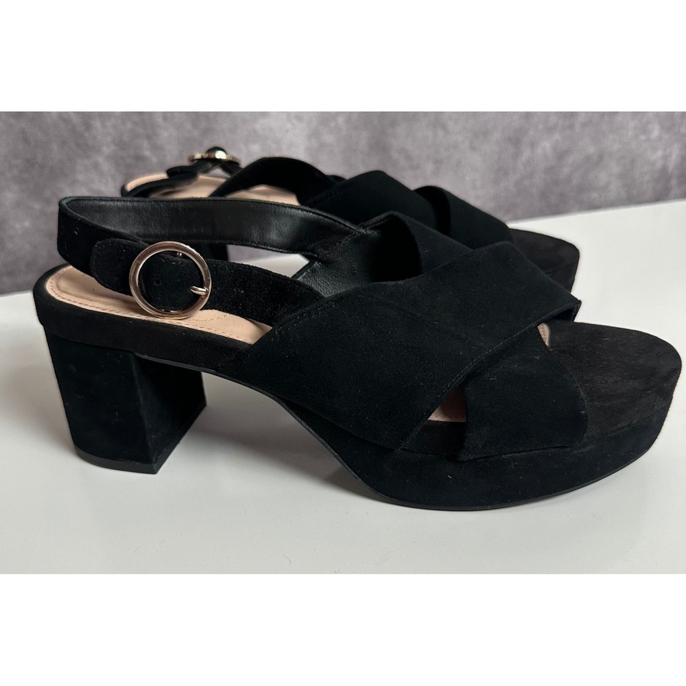 Taryn Rose Black Suede Crisscross Platform Block Heel Slingback Sandals Size 8.5